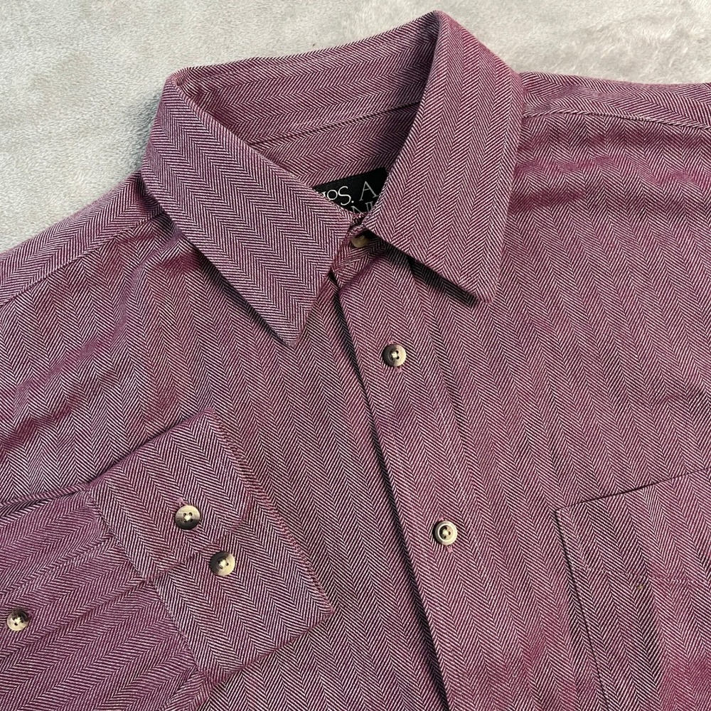 NWT Jos A Bank Travelers Collection Burgundy Herringbone Shirt Mens Medium